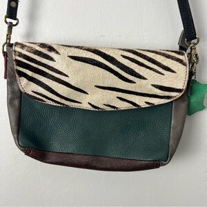 Soruka Stylish Zebra Print and Green Leather Women's Bag
